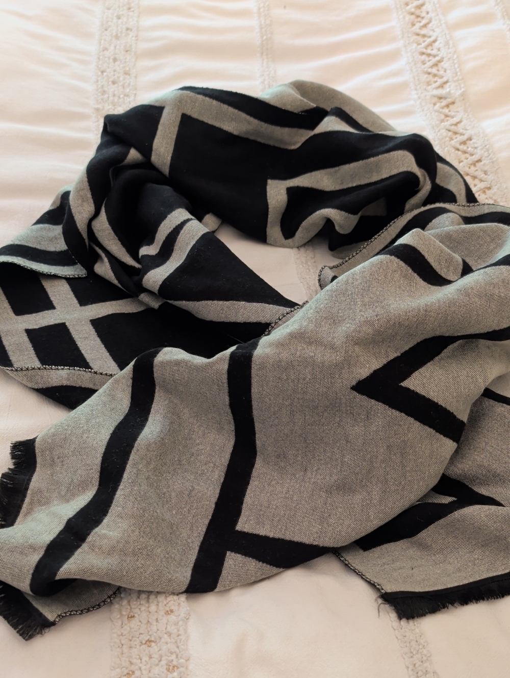 Black & Gray Geometric Wrap Scarf - Women Accessories